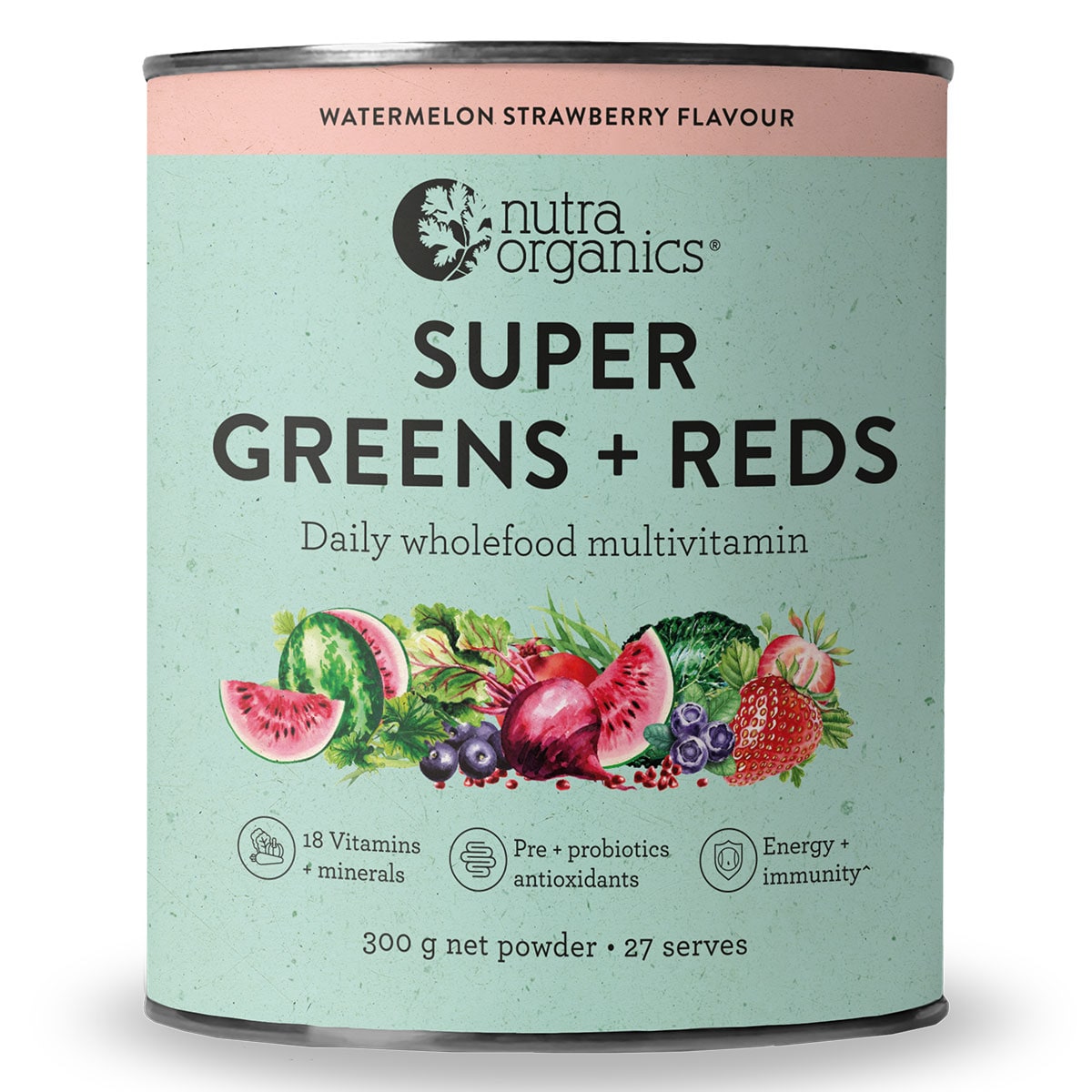 NUTRA ORGANICS Organic Super Greens + Reds (Wholefood Multivitamin) Watermelon Strawberry 300g