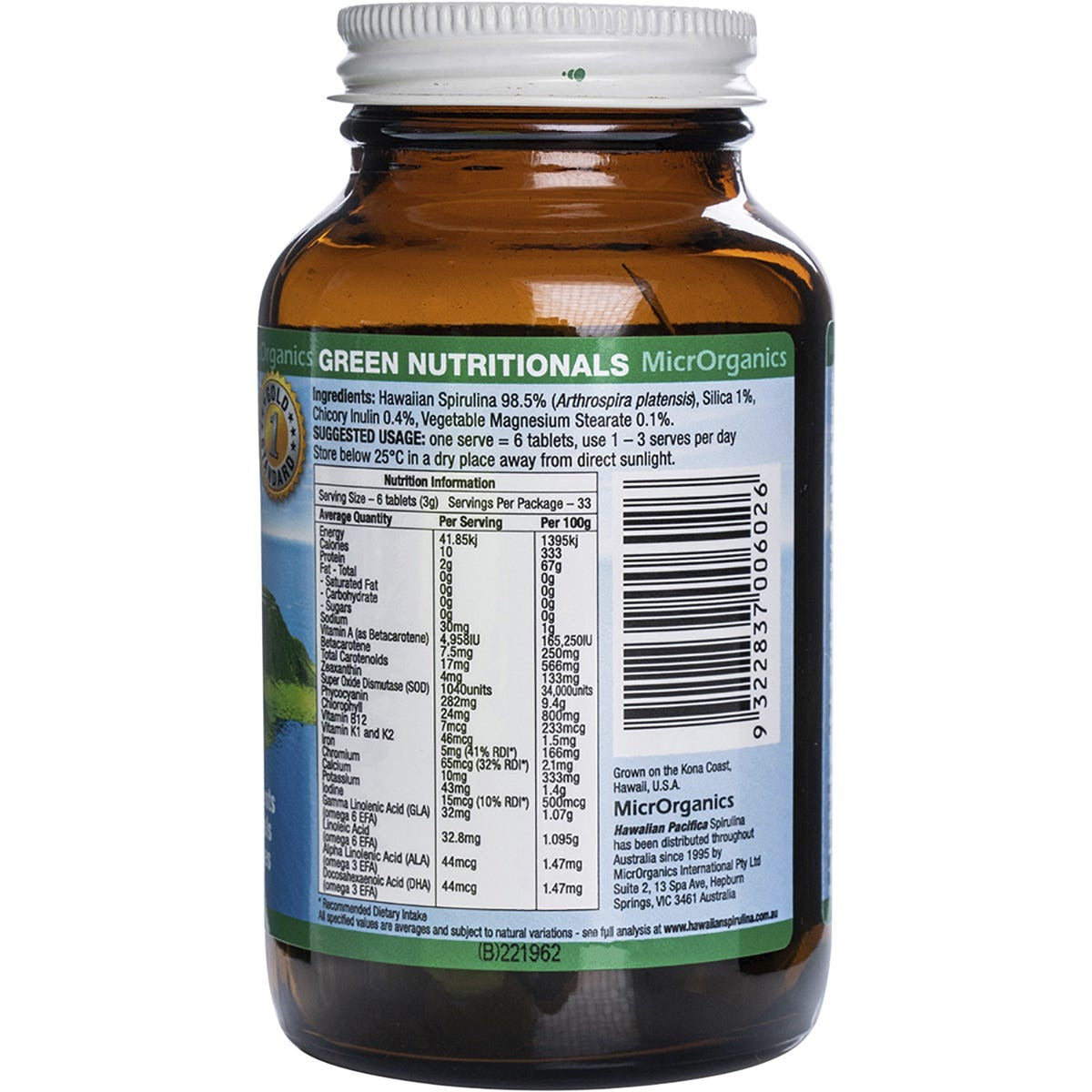 Green Nutritionals Hawaiian Pacifica Spirulina Tablets 200 tab