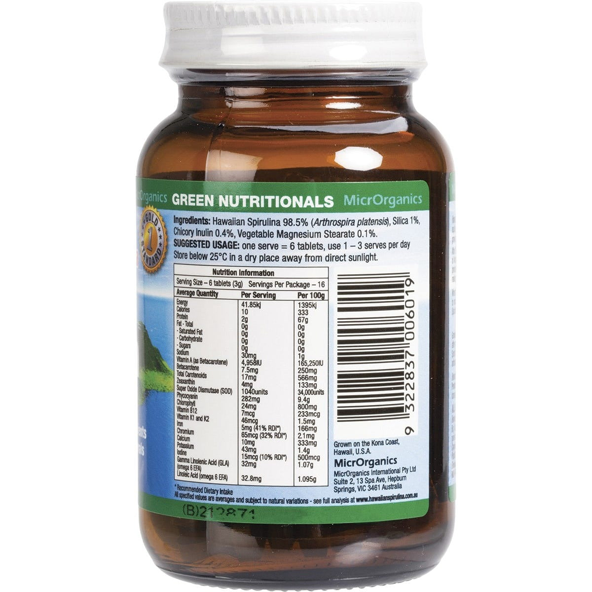 Green Nutritionals Hawaiian Pacifica Spirulina Tablets 100 tabs