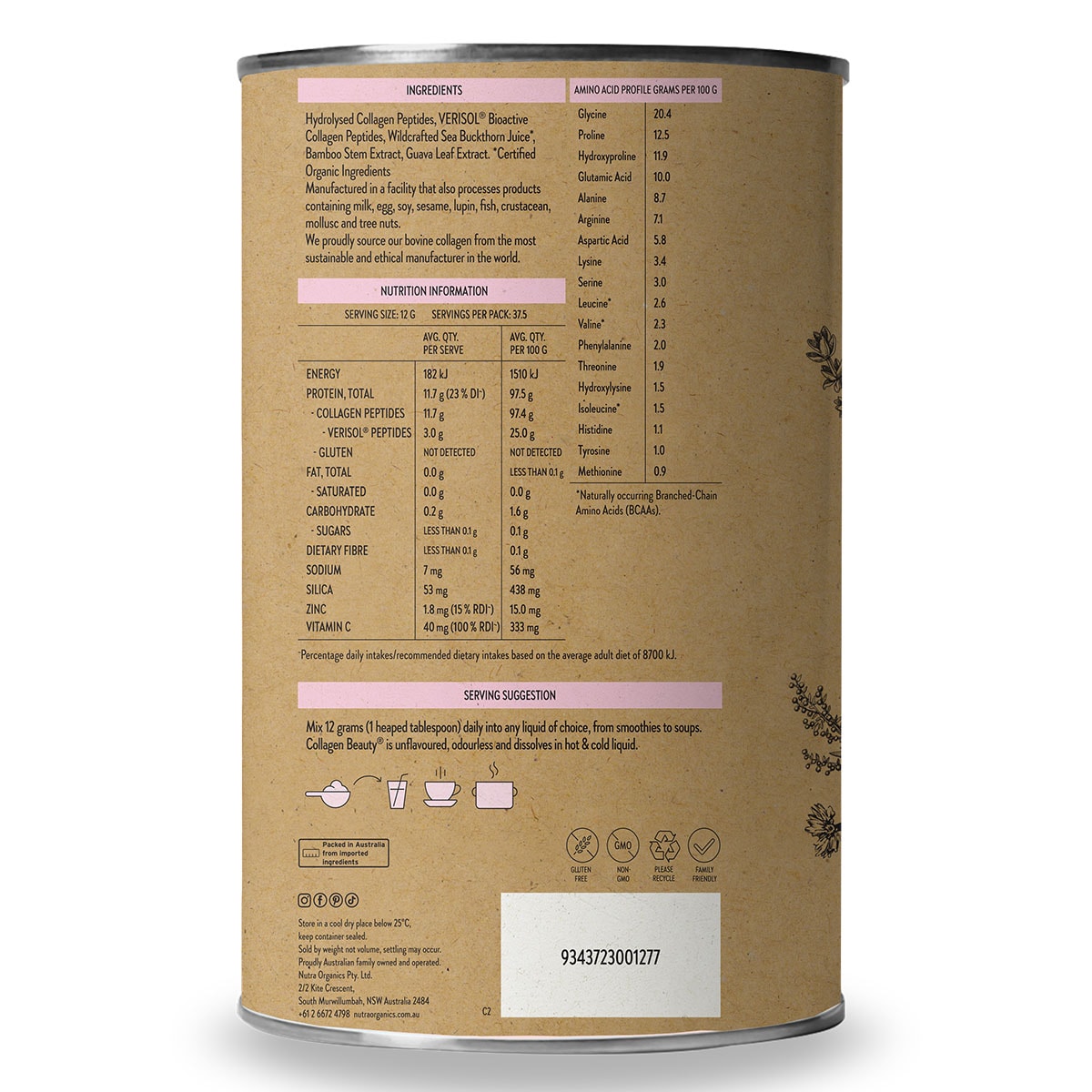 Nutra Organics Collagen Beauty Unflavoured 450g