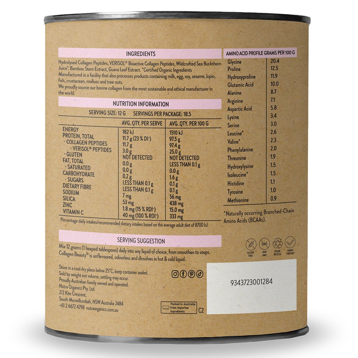 Nutra Organics Collagen Beauty Unflavoured 225g